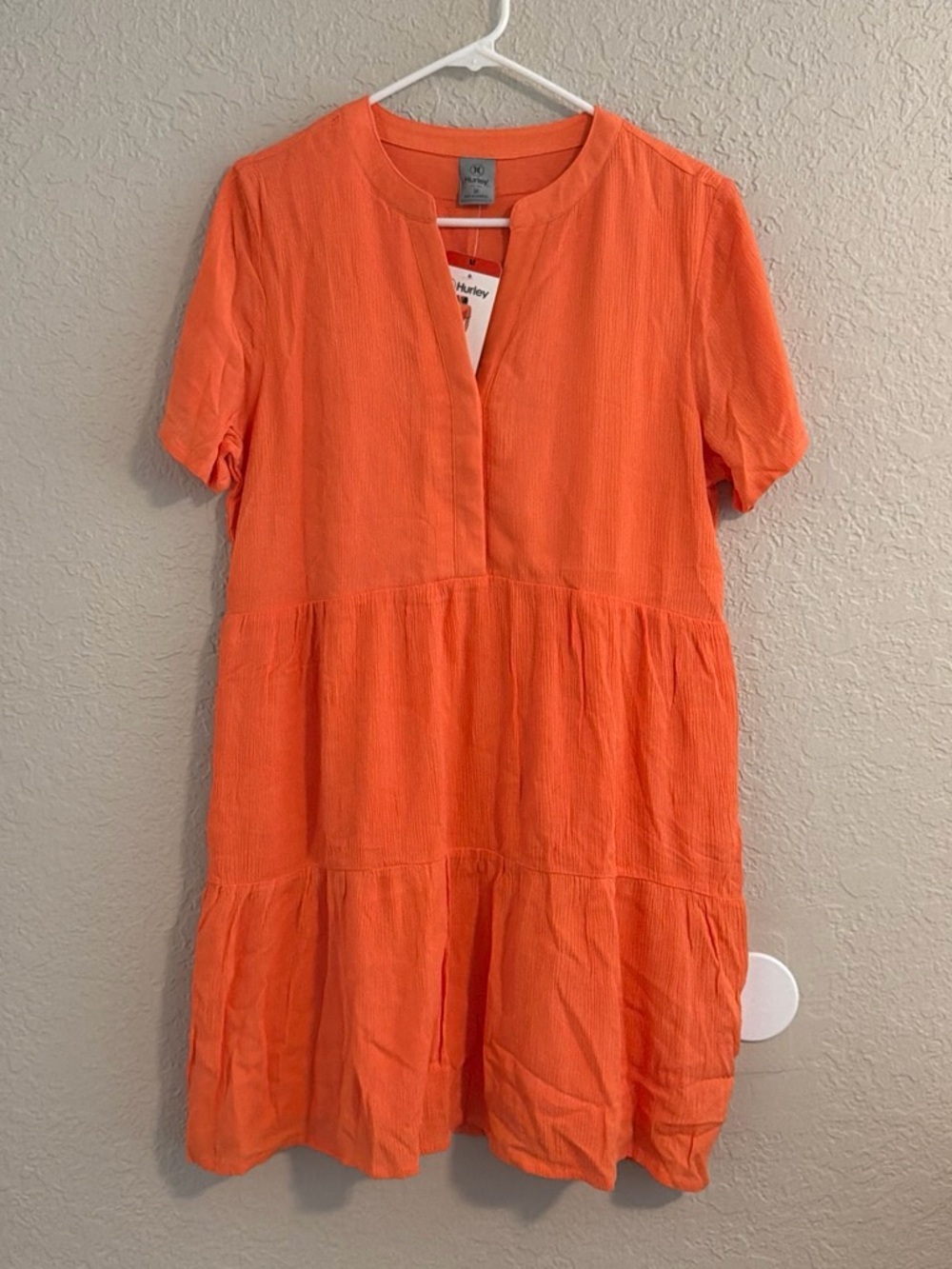 Hurley Orange Short-Sleeve Tiered Casual Dress